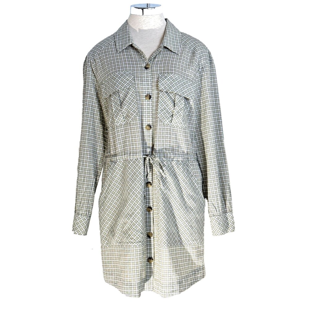 VERONICA BEARD Women M Green Plaid Long Sleeve Cotton Shirt Dress Coastal Resort